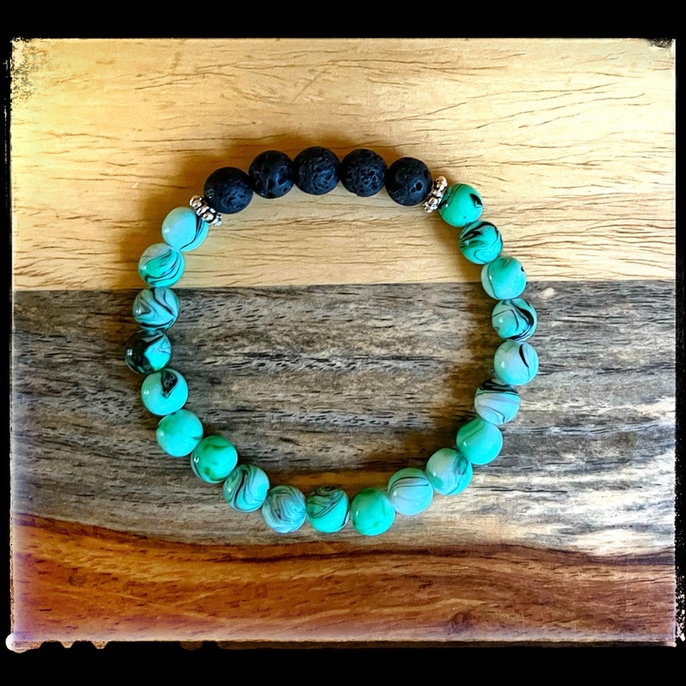 Lava Rock Bracelet, Yoga Bracelet, Essential Oil Bracelet, Mint Green & Black